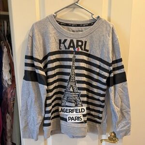 Karl Lagerfeld Gray Black Eiffel Tower Striped Sweatshirt